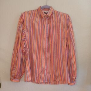 Vintage 80s Helen Fabrikant Pleated Balloon Sleeve Bohemian Hippie Striped Top